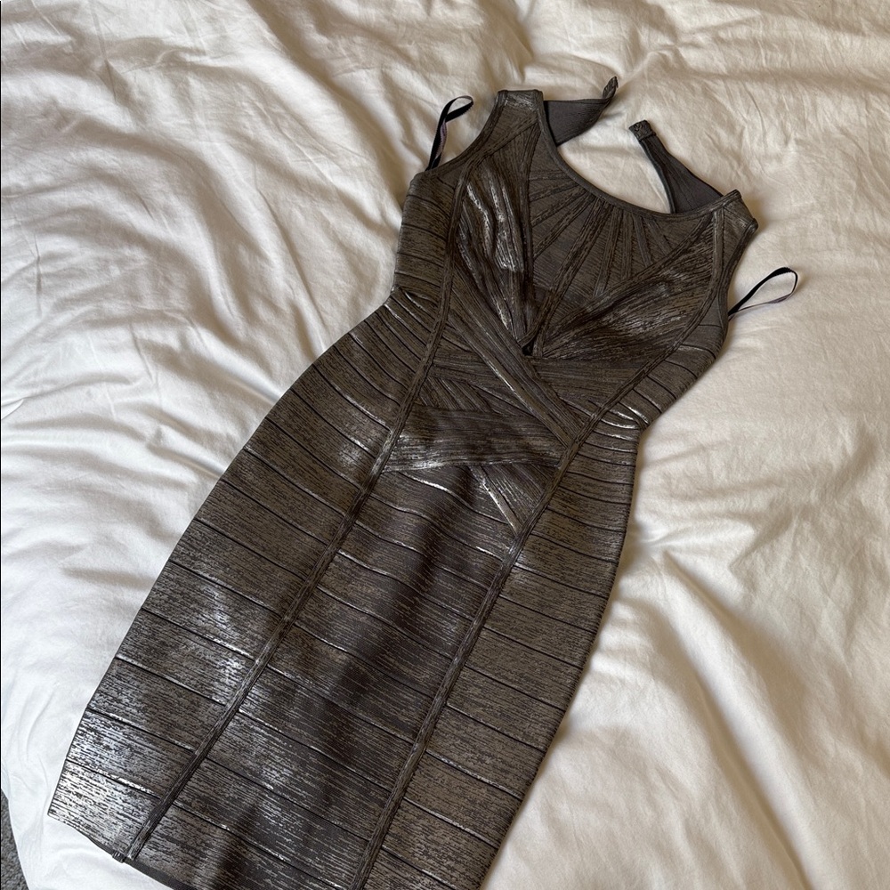 Herve Leger Metallic Black Backless Dress